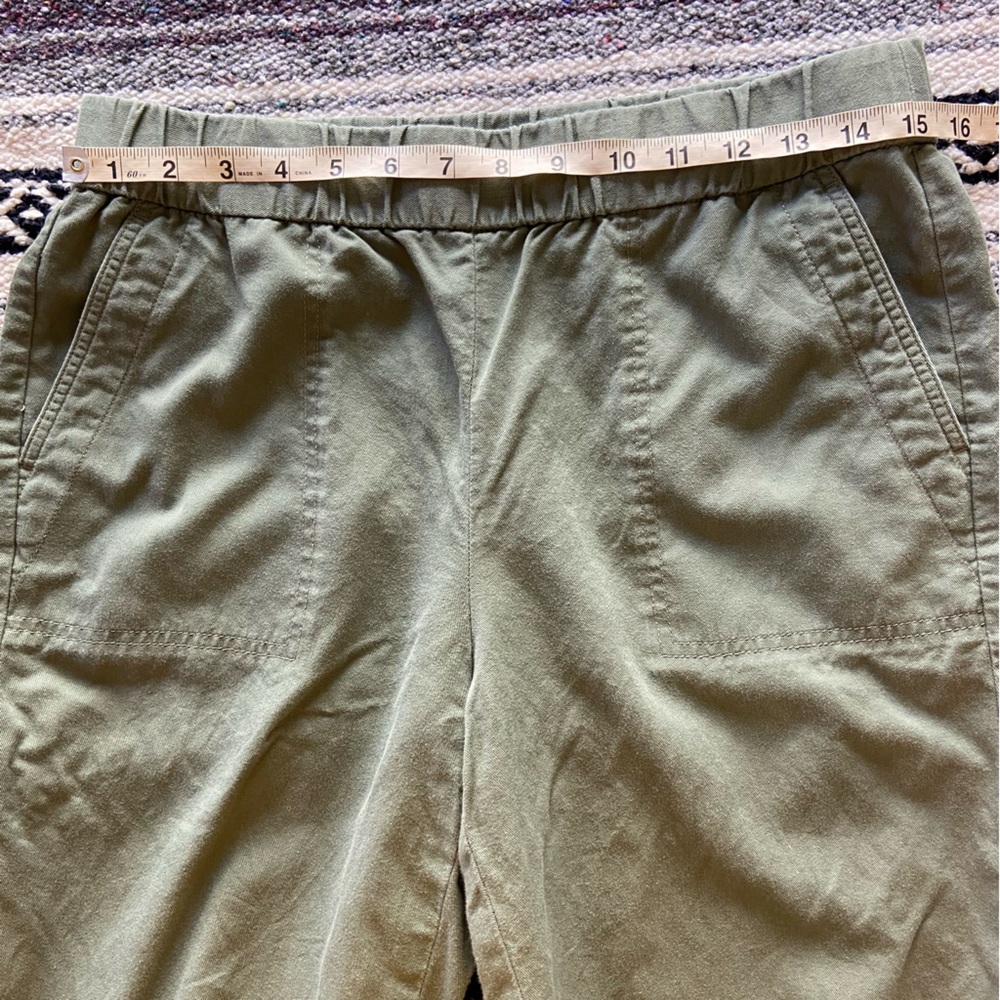 Talbots Pull On Wide Leg Crop Cotton Linen Sage Green Cropped Pants M Petite - Picture 3 of 14